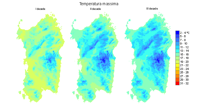 Figura 5 - Valori medi decadali delle temperature massime registrate nel mese di dicembre 2011. Figura 5 - Valori medi decadali delle temperature massime registrate nel mese di dicembre 2011.