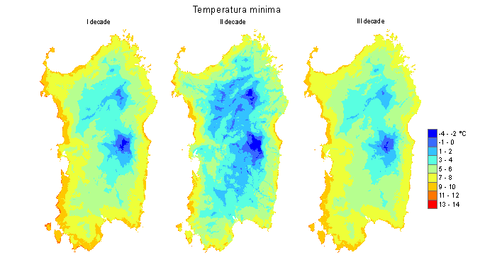Figura 4 - Valori medi decadali delle temperature minime registrate nel mese di gennaio 2012. Figura 4 - Valori medi decadali delle temperature minime registrate nel mese di gennaio 2012.