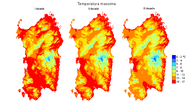 Figura 5 - Valori medi decadali delle temperature massime registrate nel mese di gennaio 2012. Figura 5 - Valori medi decadali delle temperature massime registrate nel mese di gennaio 2012.