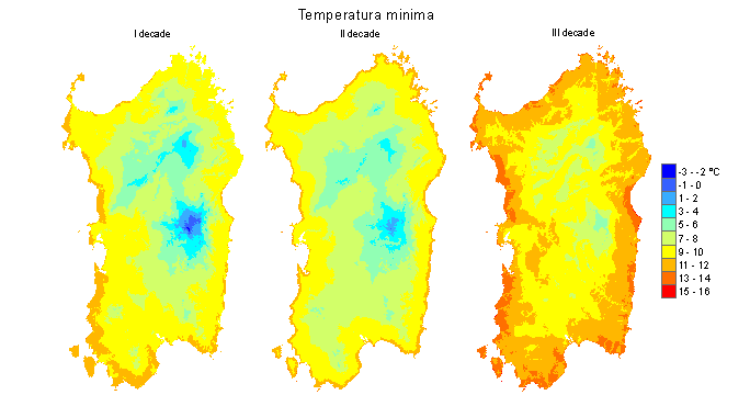 Figura 5 - Valori medi decadali delle temperature minime registrate nel mese di aprile 2012.