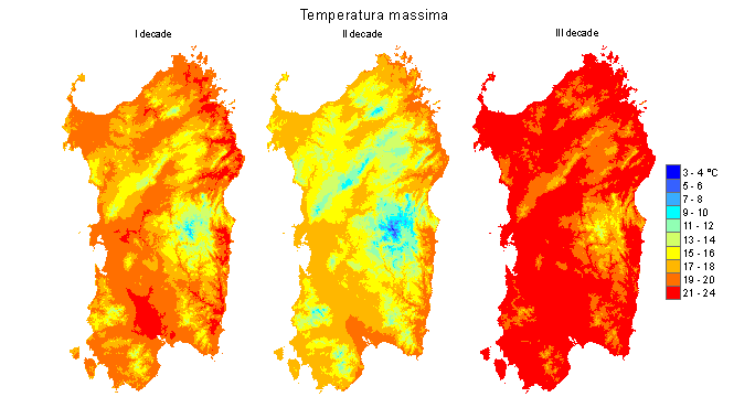 Figura 6 - Valori medi decadali delle temperature massime registrate nel mese di aprile 2012. Figura 6 - Valori medi decadali delle temperature massime registrate nel mese di aprile 2012.