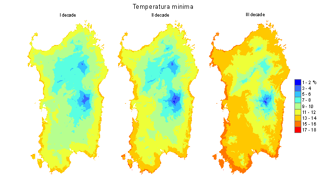 Figura 4 - Valori medi decadali delle temperature minime registrate nel mese di maggio 2012.