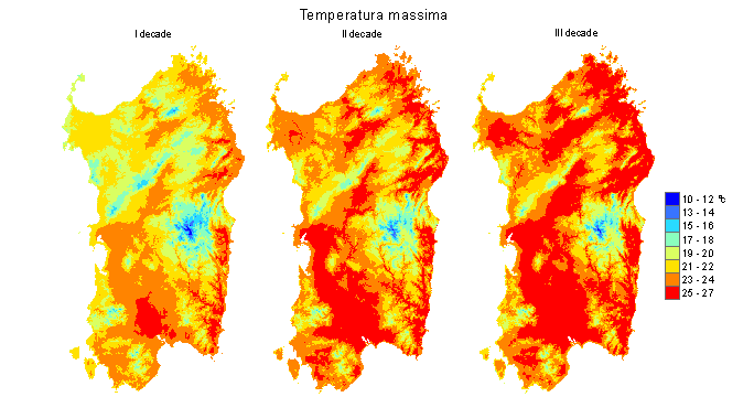 Figura 5 - Valori medi decadali delle temperature massime registrate nel mese di maggio 2012. Figura 5 - Valori medi decadali delle temperature massime registrate nel mese di maggio 2012.