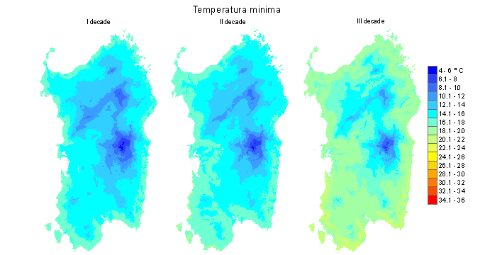 Figura 4 - Valori medi decadali delle temperature minime registrate nel mese di giugno 2012.