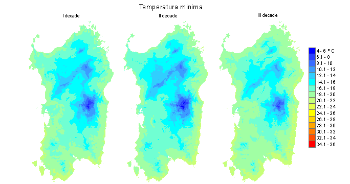 Figura 4 - Valori medi decadali delle temperature minime registrate nel mese di luglio 2012.