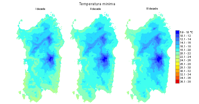 Figura 4 - Valori medi decadali delle temperature minime registrate nel mese di agosto 2012.