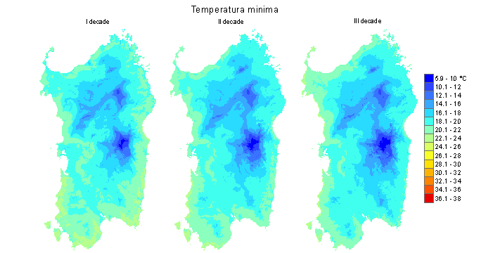 Figura 4 - Valori medi decadali delle temperature minime registrate nel mese di agosto 2012. Figura 4 - Valori medi decadali delle temperature minime registrate nel mese di agosto 2012.