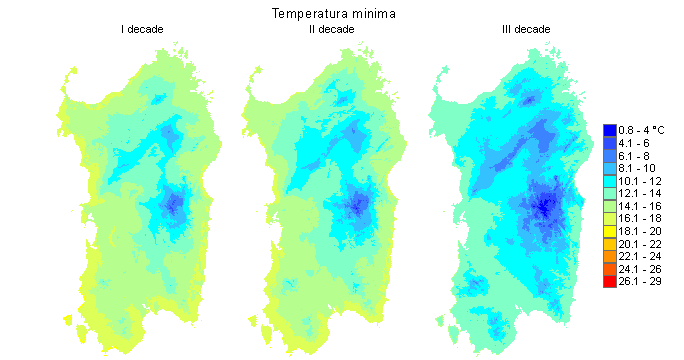 Figura 6 - Valori medi decadali delle temperature minime registrate nel mese di ottobre 2012. Figura 6 - Valori medi decadali delle temperature minime registrate nel mese di ottobre 2012.