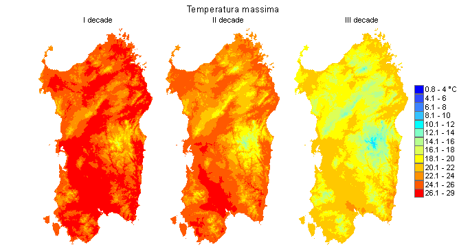 Figura 7 - Valori medi decadali delle temperature massime registrate nel mese di ottobre 2012. Figura 7 - Valori medi decadali delle temperature massime registrate nel mese di ottobre 2012.