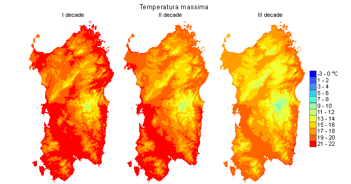 Figura 5 - Valori medi decadali delle temperature massime registrate nel mese di novembre 2012.